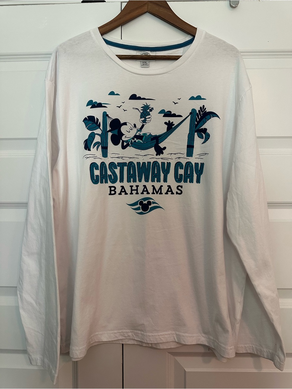 Disney Castaway Cay Bahamas Long Sleeve Graphic T-Shirt - White/Teal, XXL
